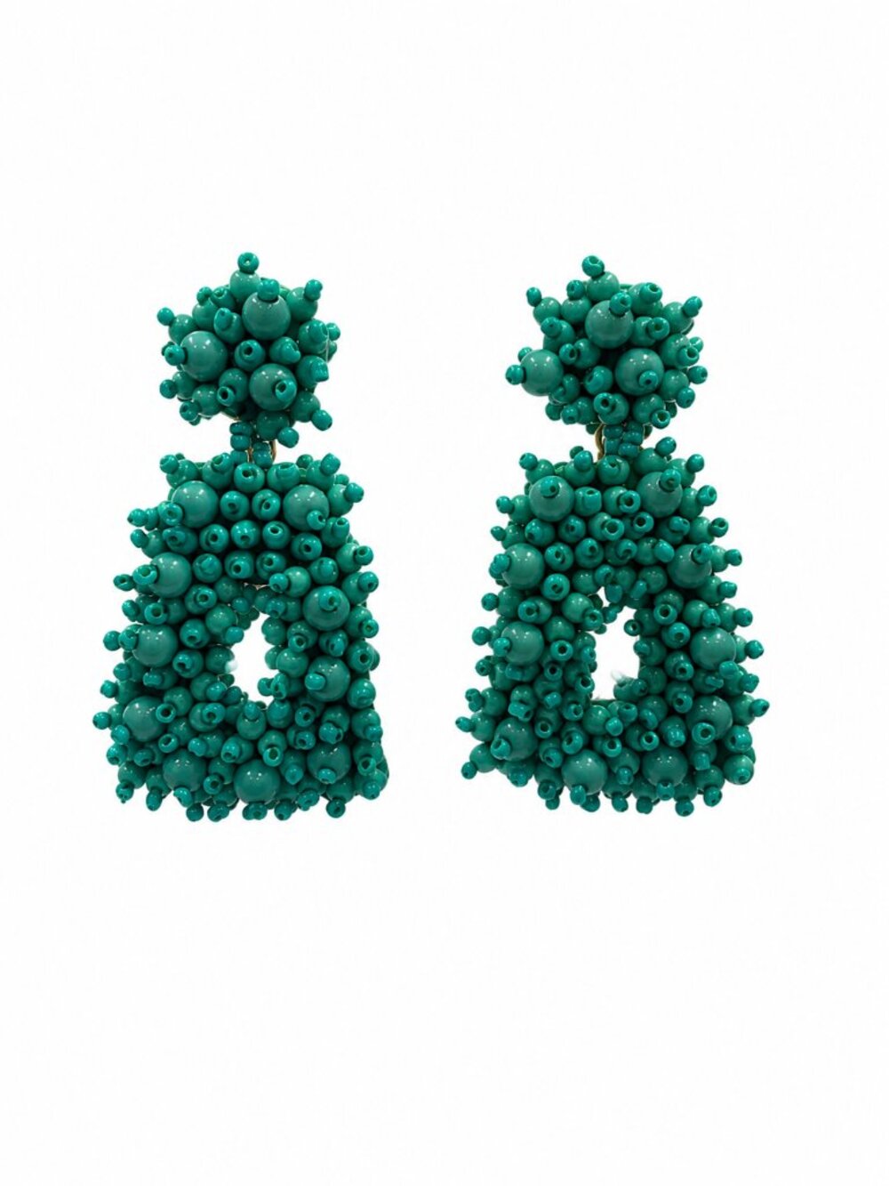 Green Beaded Statement Earrings - Women Jewelry